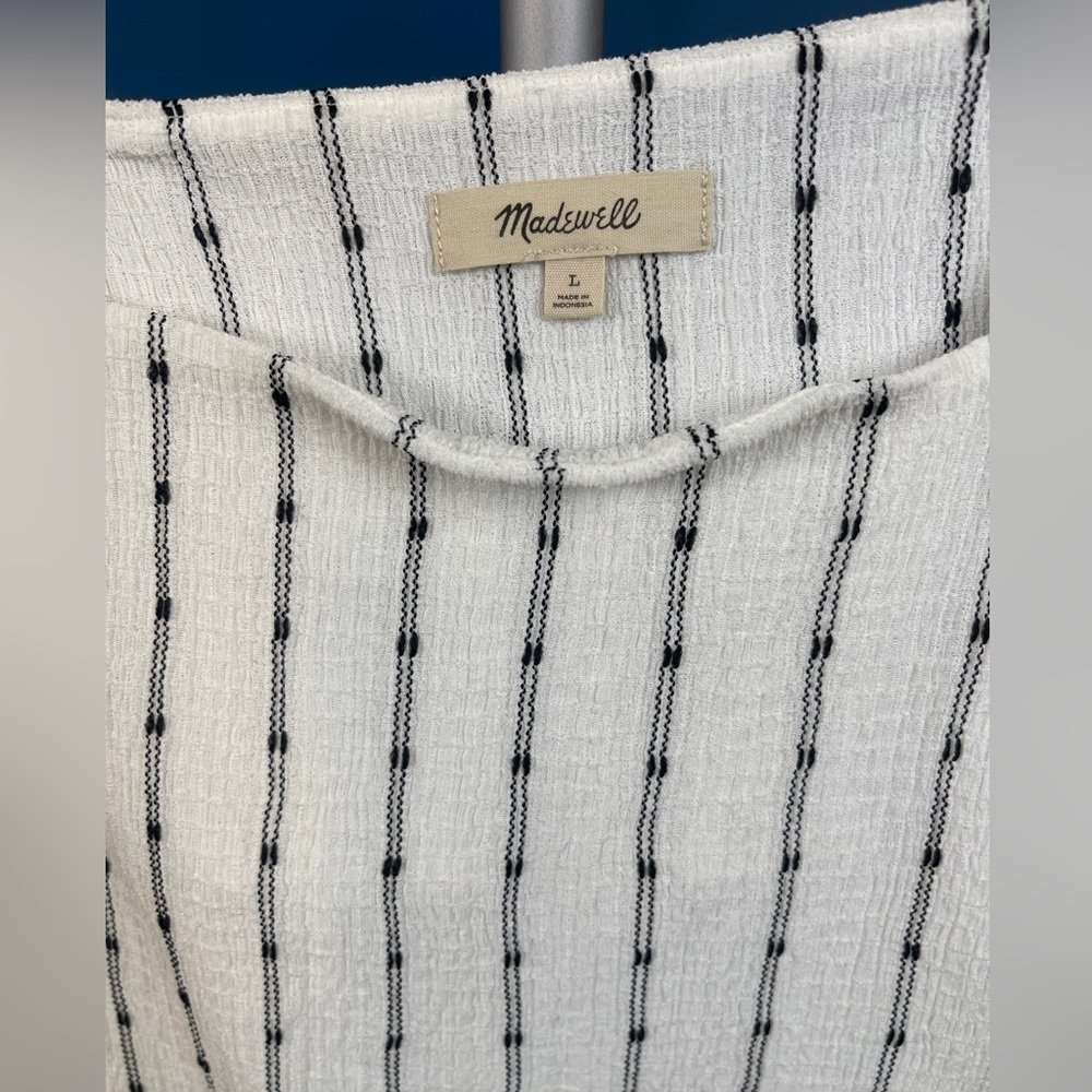 Madewell White Stripe Puff Sleeve Smocked Top - Picture 2 of 7